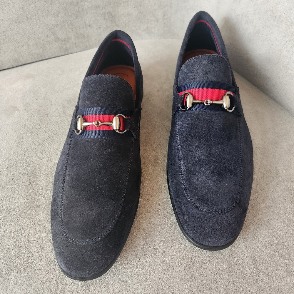 Section X dress loafers 10.5 navy blue suede Saint venetian bit buckle new $130